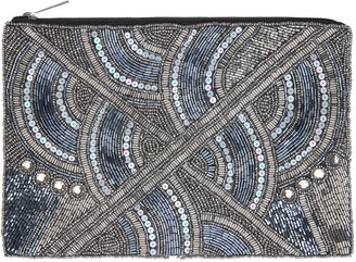 Yours Clothing Silver Metallic Beaded Contrast Pattern Clutch Bag