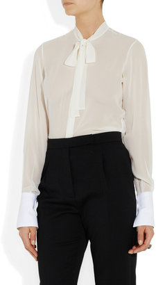Valentino Silk-georgette and cotton-piqué blouse