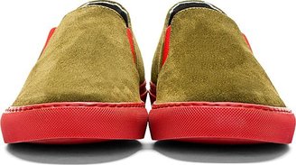 Comme des Garcons Shirts Olive Green Suede Slip On Sneakers