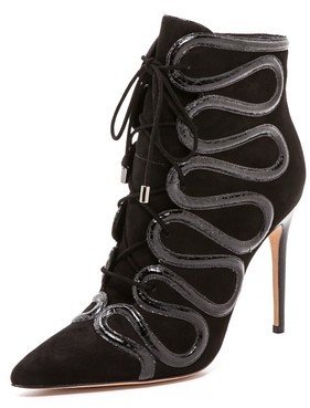 Alexandre Birman Lace Up Booties with Snakeskin Trim