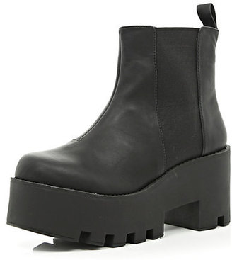 River Island Womens Black cleated sole platform ankle boots