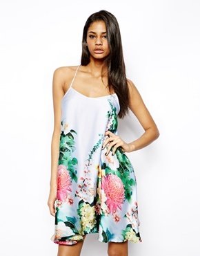 True Decadence Satin Cami Dress in Tropical Floral