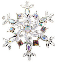 Other Holiday Silvertone/Glitter Ab Stone Snowflake Pin