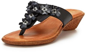 Lotus Sicily Leather Flower Detail Wedge Sandals