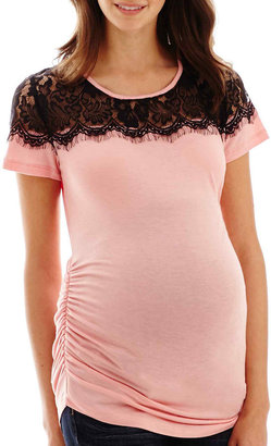 Asstd National Brand Maternity Short-Sleeve Lace-Yoke Tee - Plus