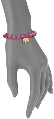 Sydney Evan Light Ruby, Diamond & 14K Yellow Gold Small Elephant Charm Beaded Stretch Bracelet