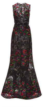 Elie Saab Embroidered Floral Guipure Sleeveless Gown Multicolor