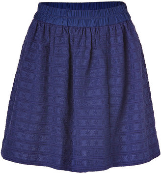 Marc by Marc Jacobs Blue Cotton-Silk Daisy Embroidered Skirt