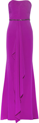 Badgley Mischka Embellished stretch-silk gown