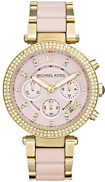 Michael Kors MK6326 Women's Parker Ceramic Chronograph Bracelet Strap Watch, Gold/Nude
