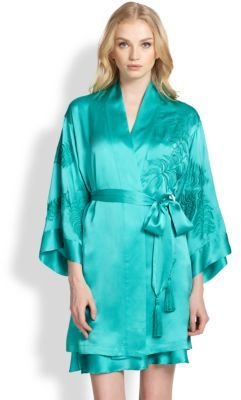 Josie Natori Embroidered Satin Kimono Robe