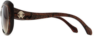 Roberto Cavalli Snake-Print Oval Sunglasses, Black/Rose Gold