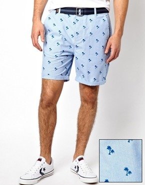 ASOS Chino Shorts In Check And Print With Belt - Blue
