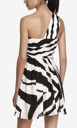 Express Zebra Print One Shoulder Ruched Dress