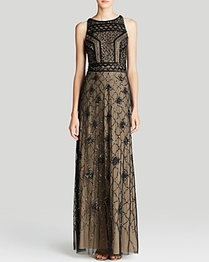 Adrianna Papell Gown - Sleeveless Beaded Cage Bodice