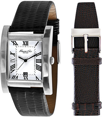 Kenneth Cole New York Men's Interchangeable Brown and Black Leather Strap Watch Set 32mm KC5174