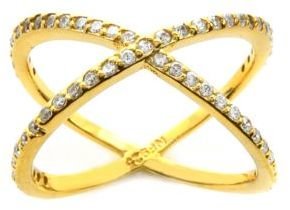 Lord & Taylor Gold Tone and Crystal Crossed Saturn Ring