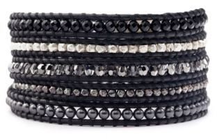 Chan Luu Swarovski Crystal & Sterling Silver Nugget Leather Wrap Bracelet