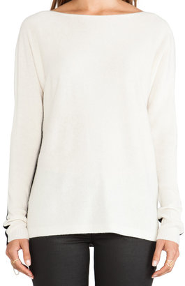 Halston Long Sleeve Colorblock Sweater With Ribbed Sleeve