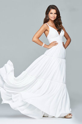 Faviana s7933 Long dress with lace bodice and tiered skirt