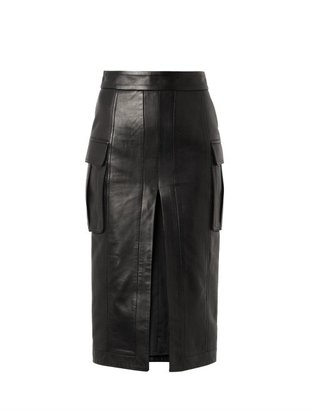 Balmain High hem-slit leather pencil skirt