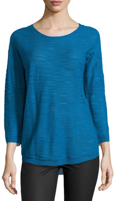 Halston Half-Sleeve Slub Sweater, Sapphire
