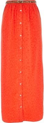 River Island Red belted maxi skirt