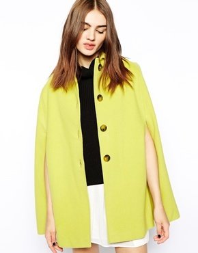 Helene Berman Cape with Collar - Chartreuse