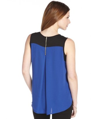 Casual Couture by Green Envelope Royal Blue And Black Sleeveless Layer Zip Top
