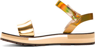 Lanvin Golden Leather Wood-Paneled Sandals