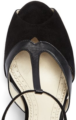 Brooks Brothers Calfskin and Suede Peep Toe T-Strap Heel