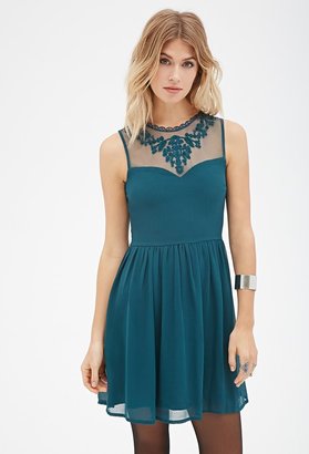 Forever 21 Contemporary Embroidered Fit & Flare Dress