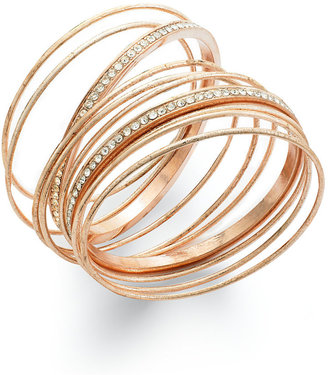 INC International Concepts Concept Rose Gold-Tone Crystal Pavé Bangle Bracelet Set