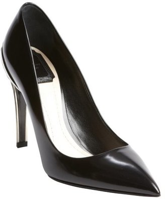 Christian Dior black leather point toe silver detail pumps