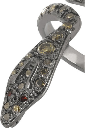Ileana Makri Snake 18-karat blackened white gold, ruby and diamond ring