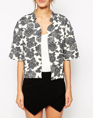 Warehouse Mono Floral Quilted Jacket