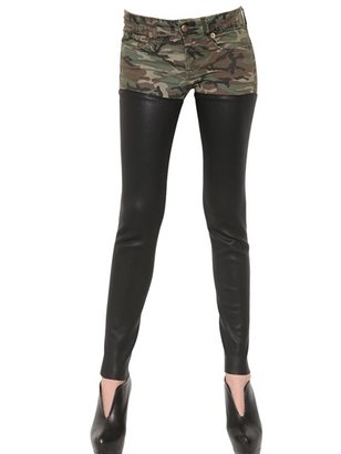 R 13 Nappa Leather And Camouflage Denim Jeans