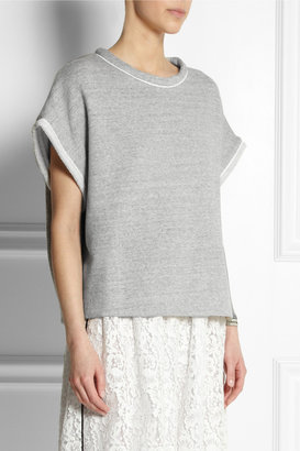 Adam Lippes Leather-trimmed cotton-terry top