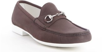 Gucci dark brown leather buckle strap loafer