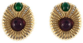 Ciner Eclectica Vintage 1980s Double Cabochon Gold Plated Clip-On Earrings
