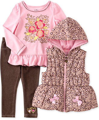 Kids Headquarters Little Girls' 3 Piece Cheetah Vest, Floral Top & Leggings Set