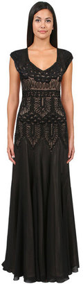 Sue Wong Cut Out Back Beaded Gown in Black/Nude Women