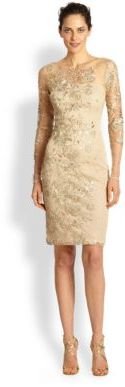 David Meister Embroidered Illusion Cocktail Dress