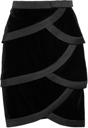Valentino Satin-trimmed tiered silk-velvet skirt