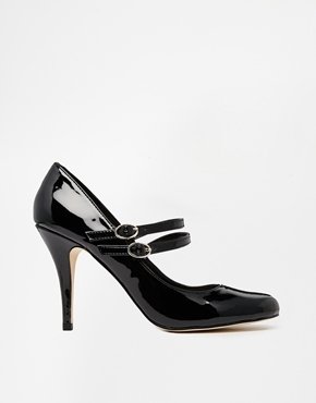 Carvela Kelly Patent Double Strap Mary Jane Heeled Shoes - Black patent