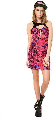 Reverse The Abstract Floral Brocade Dress in Hot Pink