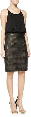 Milly Embossed Leather Pencil Skirt
