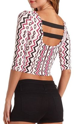 Charlotte Russe Printed Cut-Out Open Back Crop Top