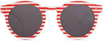 Illesteva Leonard II Striped Round Sunglasses, Red/White