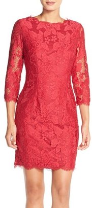 Adrianna Papell Three Quarter Sleeve Lace Cocktail Dress